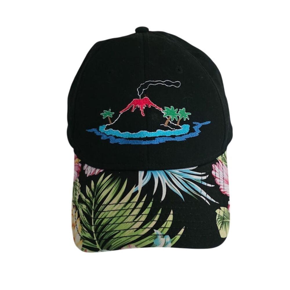 Otto Summer Black Tropical Floral Embroidered Volcano Adjustable Hat Cap OneSize